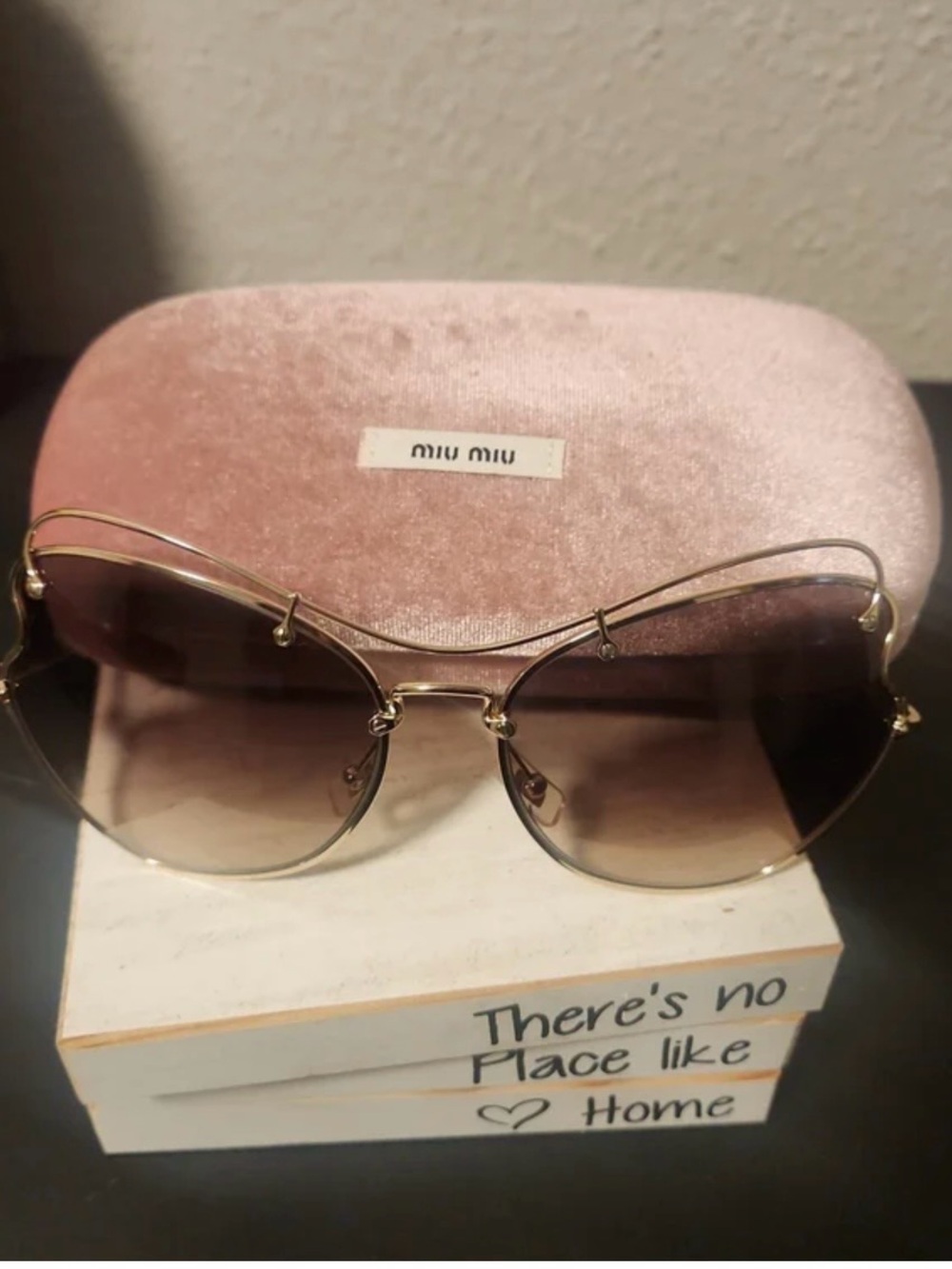 Miu Miu Women's Pink Velvet Sunglasses with Gold-Accent Frames